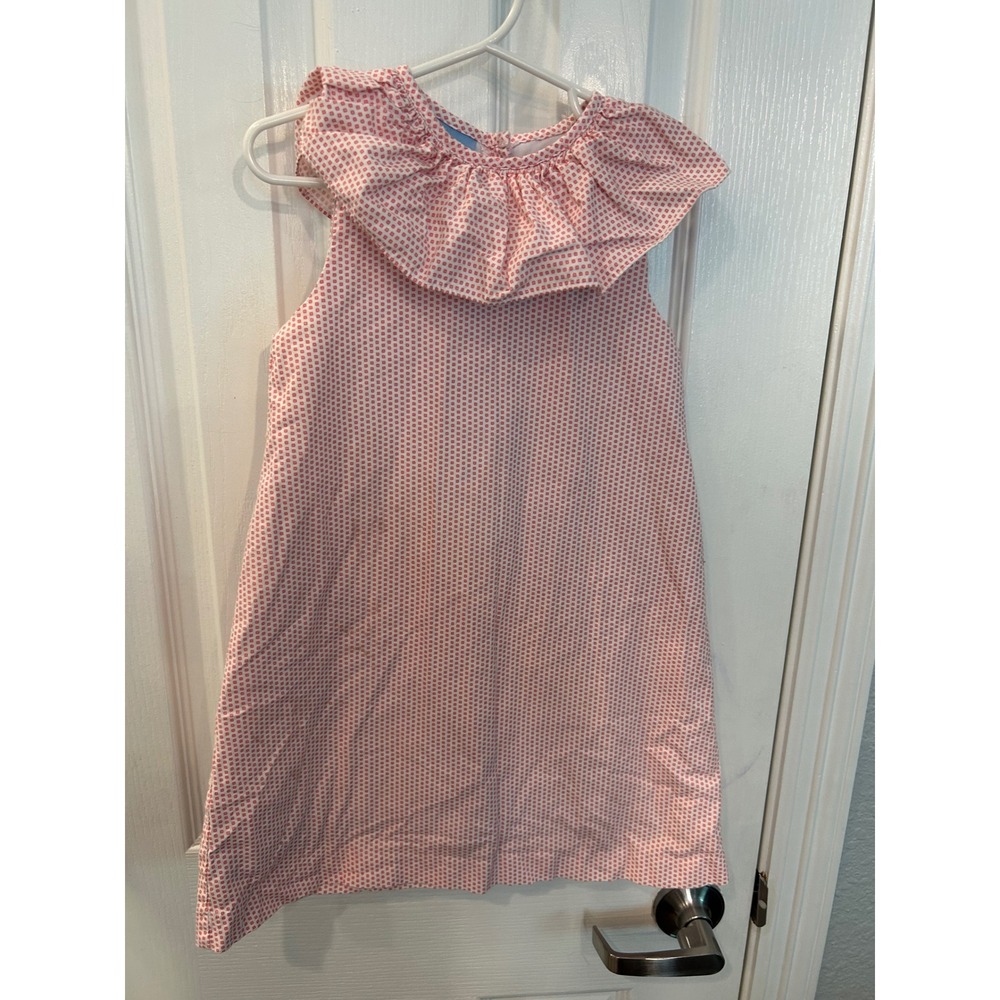 Bella Bliss Dress Pink White Geometric Ruffle Collar Button Back Girls Small